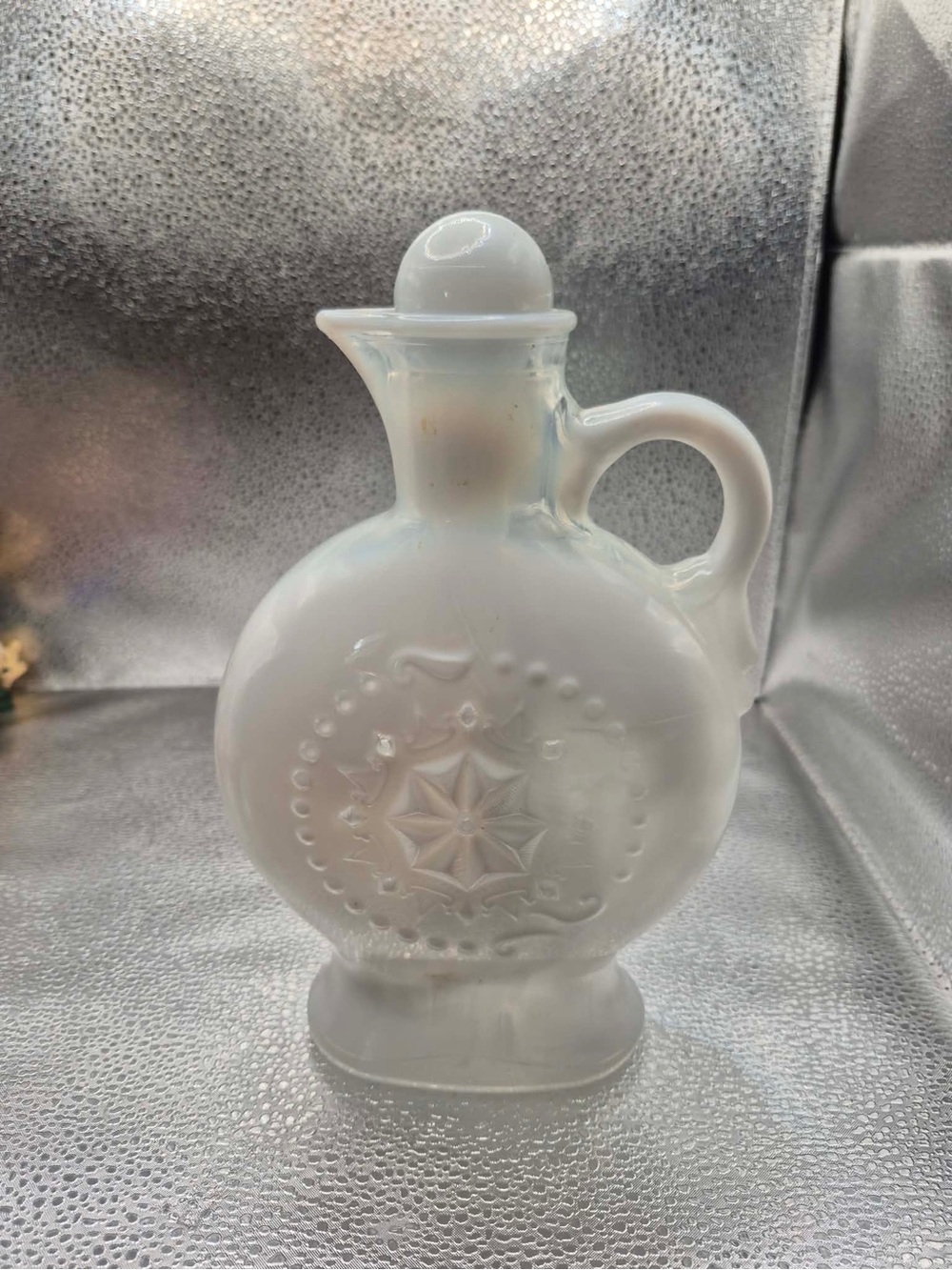Vintage Moonstone Glass Decanter / Whiskey Bottle - Jim Beam Milkglass Jug 1950s